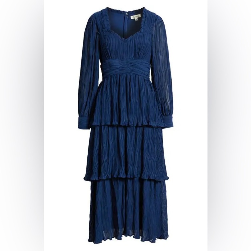 NWT Mila Mae Nordstrom Deep Blue Long Sleeve Tiered Dress